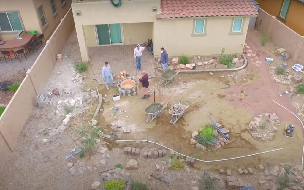 Aerial photo of a landscaping project by Man of the Soil Landscape Builders